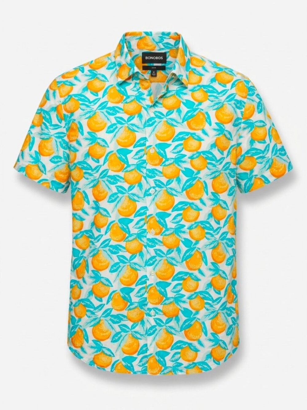 Bonobos Riviera Short Sleeve Button Down Shirt Orange Citrus Print Slim Fit | M